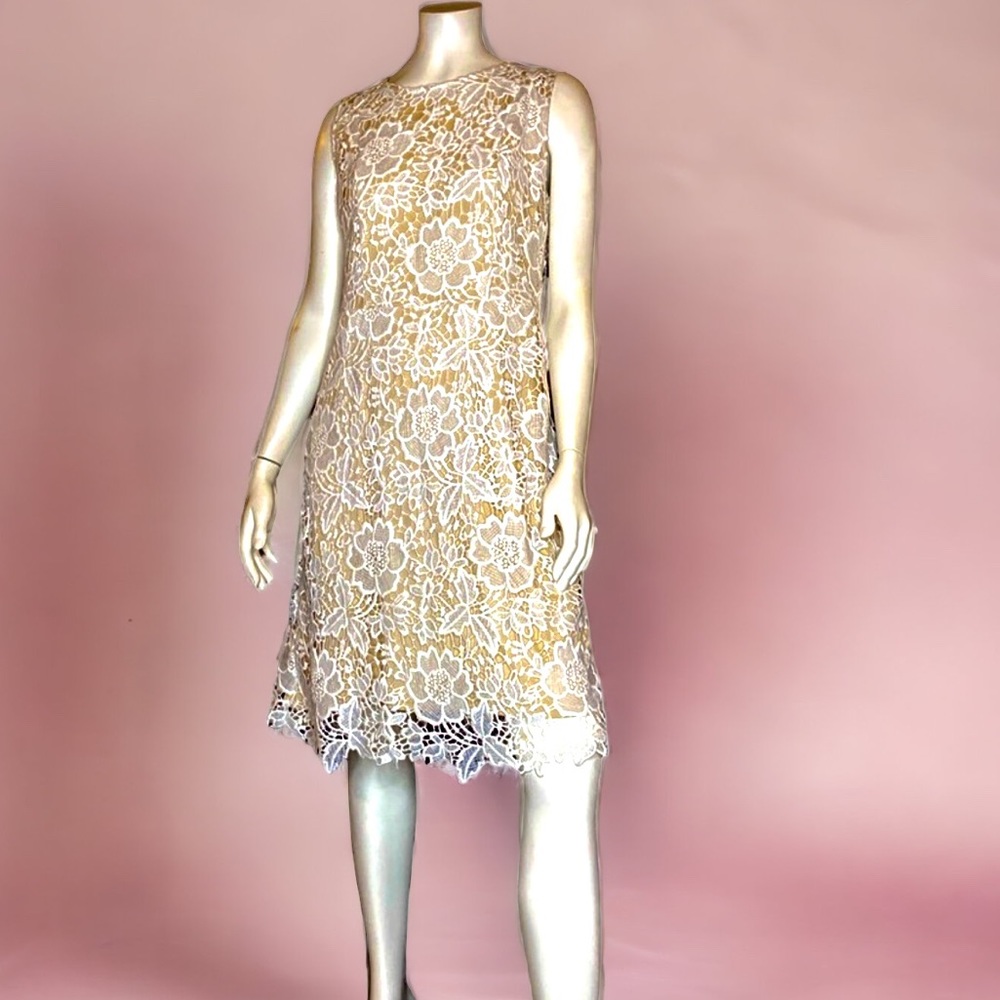 G Collection Elegant white crocheted flesh colored lining dress XL